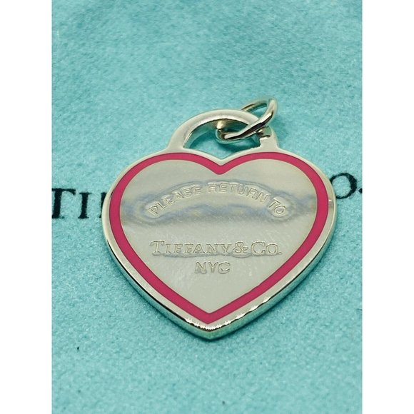 Please Return To Tiffany & Co. NYC Pink Enamel Heart Sterling Silver Pendant